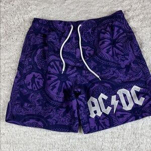 AC/DC Purple All Over Print Swim Board Shorts Men’s M Mesh Lined Drawstring